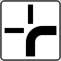 Direction of main road (example). It is used with priority sign (formerly used )