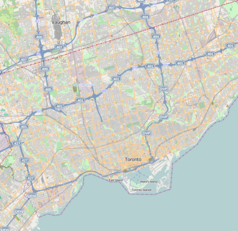 Mapa konturowa Toronto, na dole znajduje się punkt z opisem „Rogers Centre”