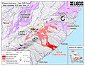 Lava aus Spalten östlich von Leilani Estates fließt durch Teile der Malama Kī Forest Reserve und erreicht den Ozean bei Malama flats unweit des MacKenzie State Recreation Area