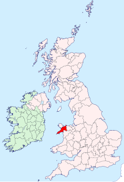 Caernarfonshire shown within the United Kingdom