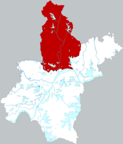 武漢市中の黄陂区の位置