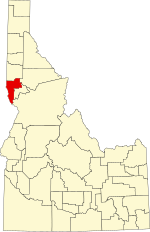 Map of Idaho highlighting Nez Perce County