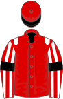 Red, white epaulets, striped sleeves, black armlets, red cap, black peak
