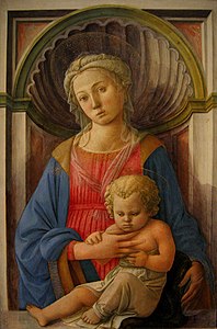 Madono kun infano de la pentristo de la Florenca Renesanco nome Filippo Lippi de la 1440-aj jaroj en simulita niĉo.