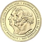 Medaille Diedrich und Johann Heinrich Uhlhorn: „Zur Vollendung der 200. Münzmaschine 1876 / Zur Erinnerung an Died:Uhlhorn Erfinder der Münzmaschine mit Hebeldruck 1817“ (Wittig, Grevenbroich 1876, 41,5 mm, Bronze vergoldet)