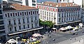 Two of the most recognizable buildings of the square: Bagkeion mansion (left) and Megas Alexandros Hotel (arch. Ernst Ziller)