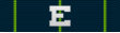 A dark blue military ribbon with three thin green stripes. One stripe is in the center of the ribbon and the other two are at near the edge of the ribbon. The is a large silver E centered in the ribbon.