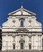 Iglesia del Gesù en Roma, trazado interior de Vignola (1568) y fachada de Giacomo della Porta (1575).