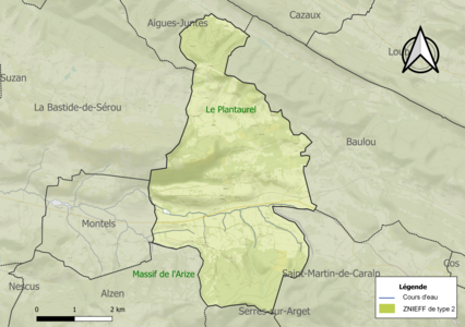 Carte des ZNIEFF de type 2 sur la commune.