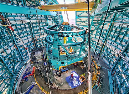 Telescope mount assembly, taken from the dome during bridge crane installation [134]