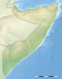 Mapa konturowa Somalii, na dole znajduje się punkt z opisem „miejsce bitwy”