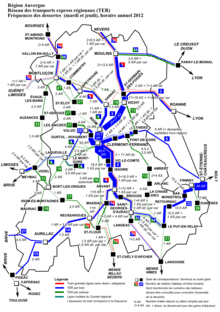 Carte de la fréquence de la desserte les jours-type de pleine semaine (mardi et jeudi) en 2012.