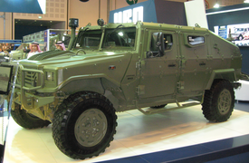 Version equipped with Composhield add-on armor kit, on display at IDEX 2013