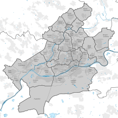 Mapa konturowa Frankfurtu nad Menem, na dole znajduje się punkt z opisem „Commerzbank-Arena”