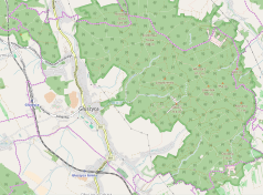 Mapa konturowa Głuszycy, na dole nieco na prawo znajduje się punkt z opisem „Zimna”