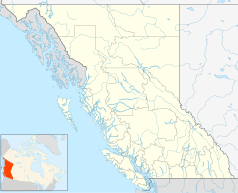 Mapa konturowa Kolumbii Brytyjskiej, na dole po prawej znajduje się punkt z opisem „Revelstoke”