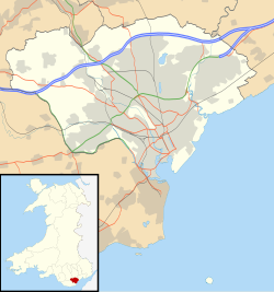 Map of Cardiff with roads and borders