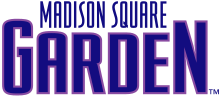 Logotype du Madison Square Garden, en lettre d'imprimerie et en bleu.