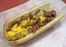 A Philadelphia-style cheesesteak, a type of submarine sandwich