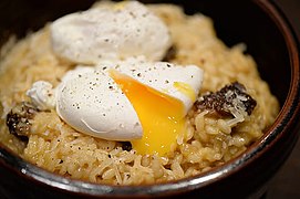 Poached egg on rice