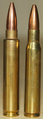 .30-06 JDJ cartridge next to its parent case, the .30-06 Springfield.