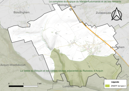 Carte de la ZNIEFF de type 2 sur la commune.