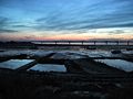 Les parcs à huîtres et le viaduc d'Oléron vus depuis le Chapus au crépuscule.