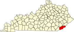 Karte von Harlan County innerhalb von Kentucky