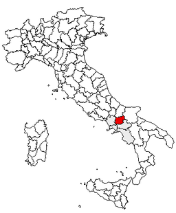 Karta över Italien med Provincia di Benevento markerat
