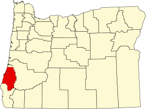 Map of Oregon highlighting Coos County