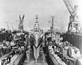 USS Claxton (DD-571), USS Canberra (CA-70) and USS Killen (DD-593) in floating dry dock ABSD-2 on 2 December 1944