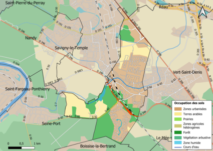 Carte des infrastructures et de l'occupation des sols en 2018 (CLC) de la commune.