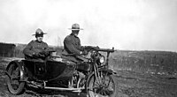 Members of the Alberta Provincial Police in Canada with an MP 18 and Lewis gun (1920s)