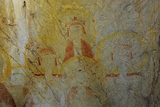 Bodhisattva on Lotus fresco figures, 10th - 13th century in Thien Ke Temple, Tuyen Quang