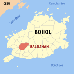 Mapa ng Bohol na nagpapakita sa lokasyon ng Balilihan.