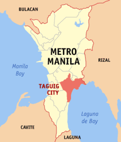 Mapa ng Kalakhang Maynila na nagpapakita sa lokasyon ng Taguig