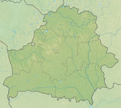 Mapa konturowa Białorusi, na dole po lewej znajduje się punkt z opisem „początek”, poniżej na prawo znajduje się również punkt z opisem „koniec”