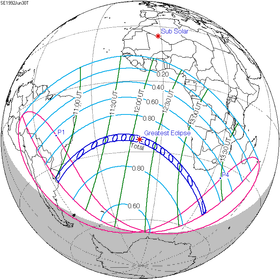 Carte de l'éclipse générale.