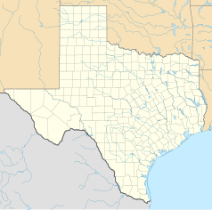 Mapa konturowa Teksasu, blisko prawej krawiędzi znajduje się punkt z opisem „Beaumont”