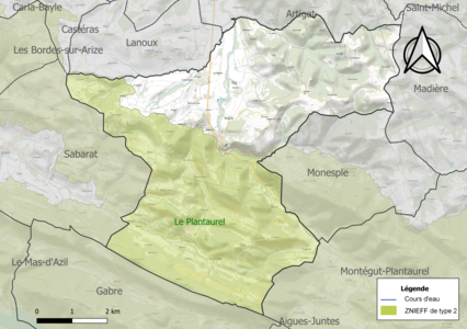 Carte de la ZNIEFF de type 2 sur la commune.