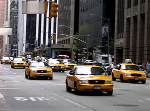 Yellow cabs in New York City.