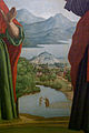 Vista sud del llac, prop de Peschiera del Garda (Verona, Itàlia) (probablement amb el llac Frassino o riu Mincio), fins a les muntanyes de la banda de Brescia (Itàlia), pintura del 1533 per Girolamo dai Libri