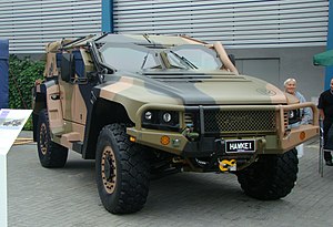 A Hawkei protected mobility vehicle on display at the 2014 MSPO