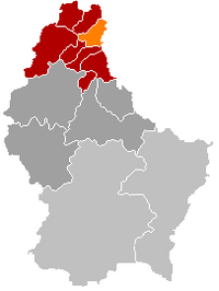 Map of Luxembourg with Heinerscheid highlighted in orange, and the canton in dark red