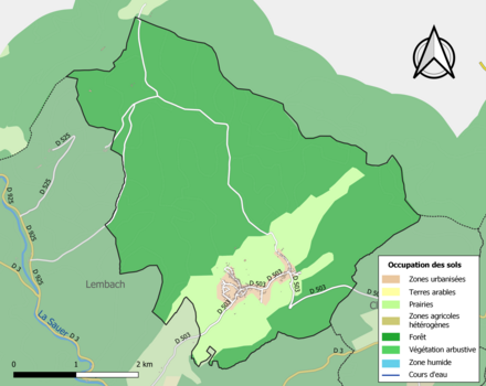 Carte en couleurs présentant l'occupation des sols.