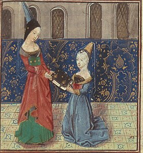 Кристина Пизанская преподносит Маргарите в подарок свою книгу, ок. 1475