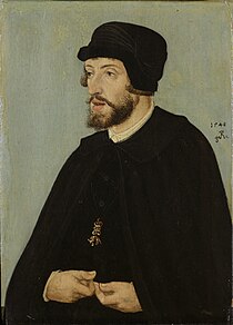 Idősebb Lucas Cranach német festő 1548 körüli portréja a gyászoló Ferdinándról, nyakában az Aranygyapjas rend medáljával