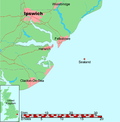 Sealands placering i forhold til Storbritannien