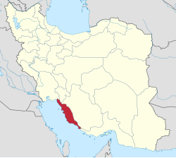 Map of Iran with Bushehr highlighted