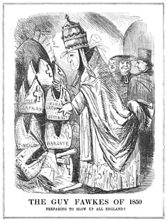 Pemulihan hierarki Katolik pada tahun 1850 memicu reaksi keras. Sketsa ini dari edisi Punch, dicetak pada bulan November tahun itu.